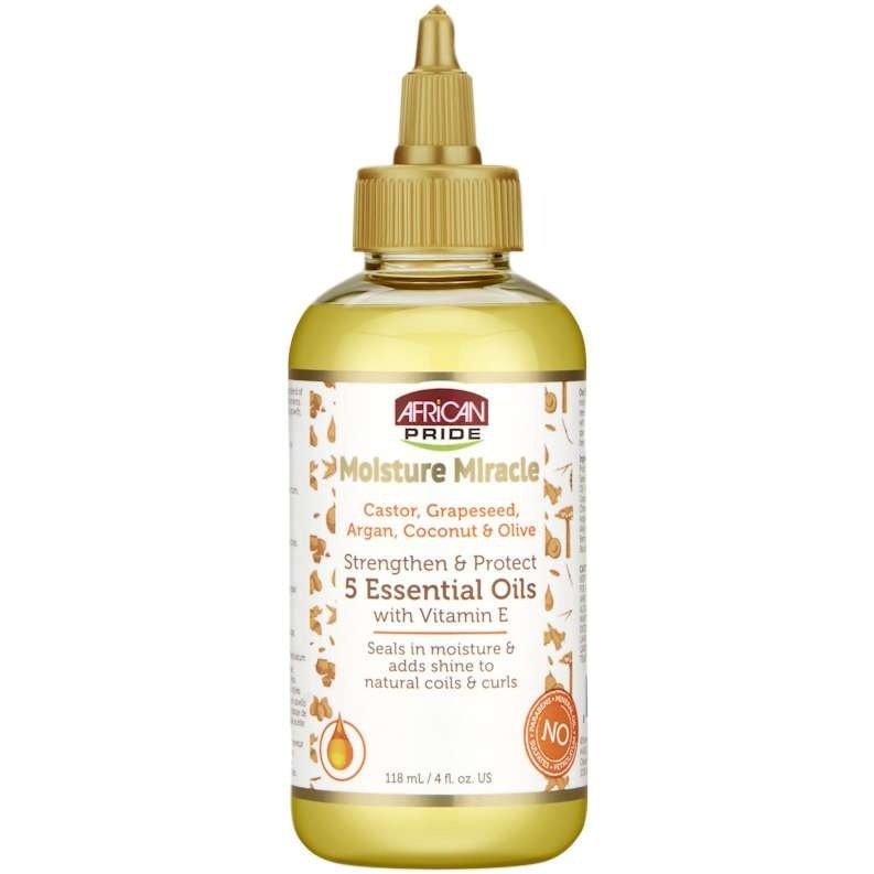 African Pride Moisture Miracle Strengthen Protect 5 Essential Oils Hair Treatment 4 Oz
