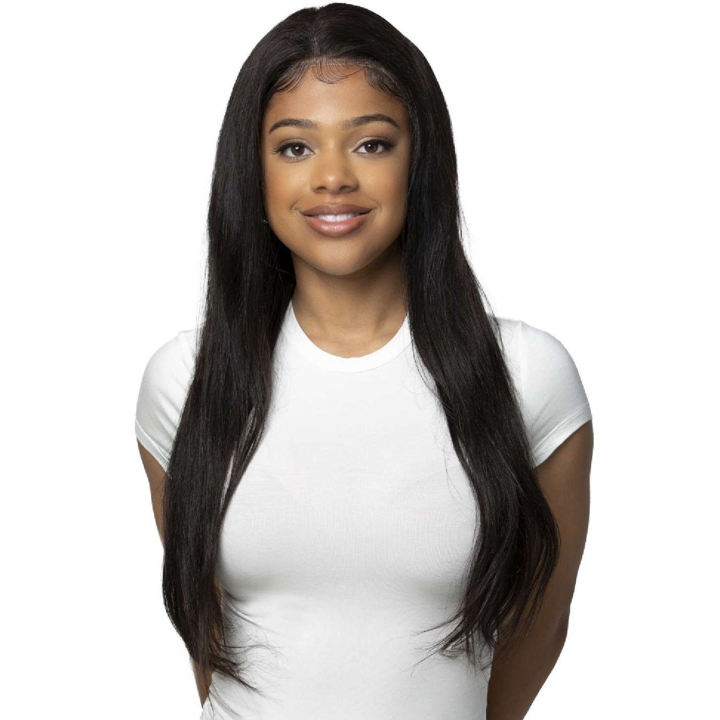 Straight Lace Front Wig Human Hair Natural Color 26 Inch