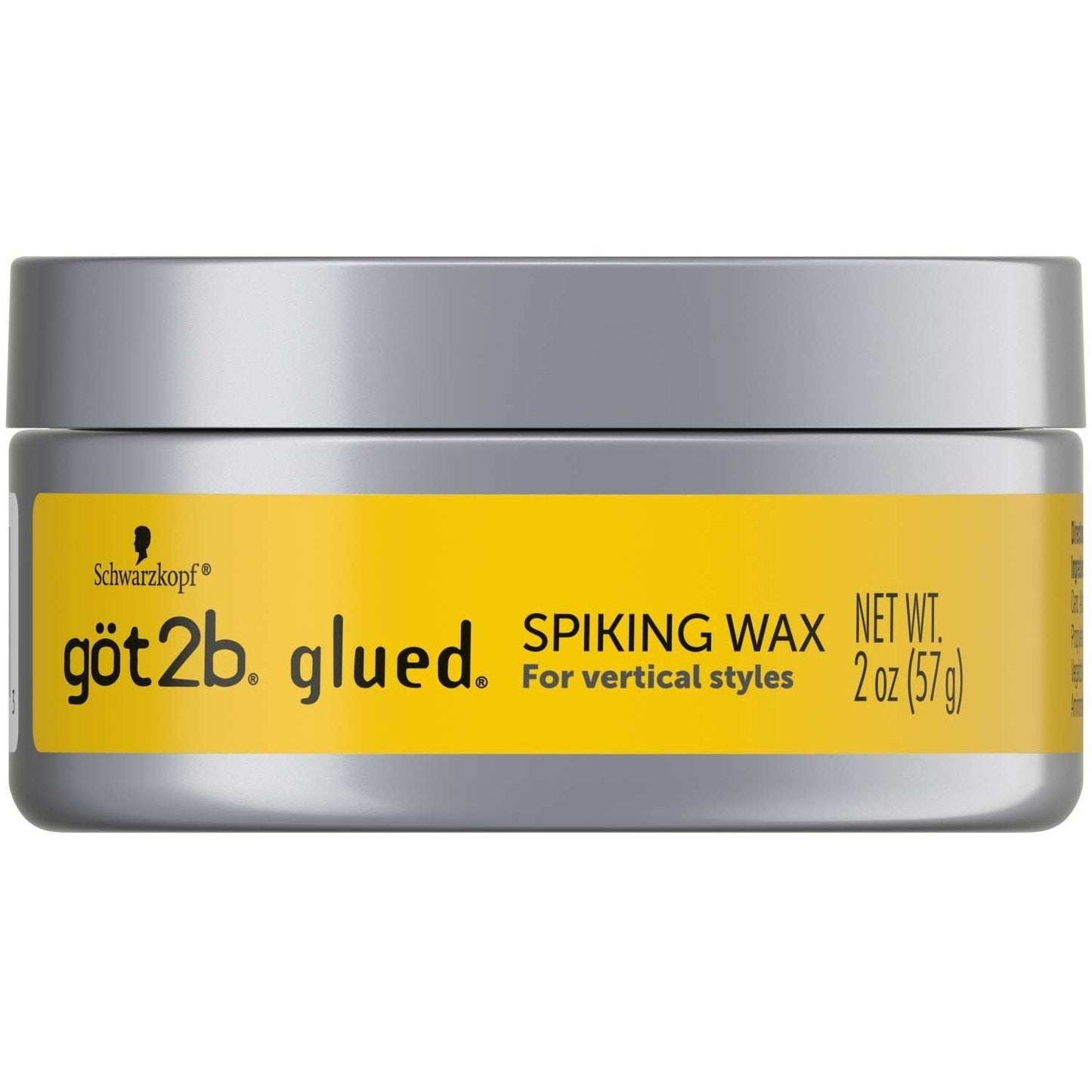 Yellow got2b glued spiking wax jar with a gray lid, 2 oz for vertical styles.