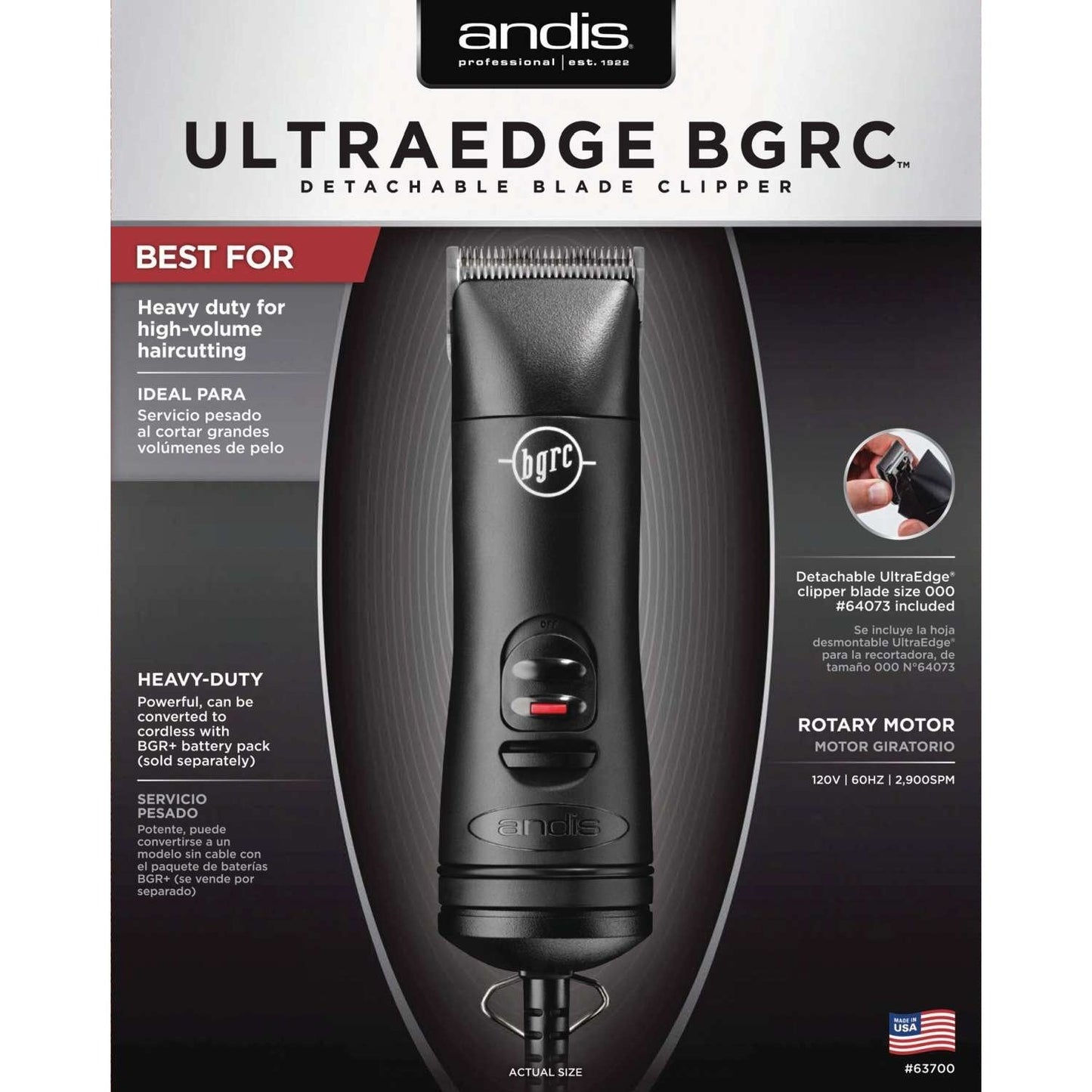 Professional Ultra Edge BGR C Clipper with Rotary Motor and Detachable Blades