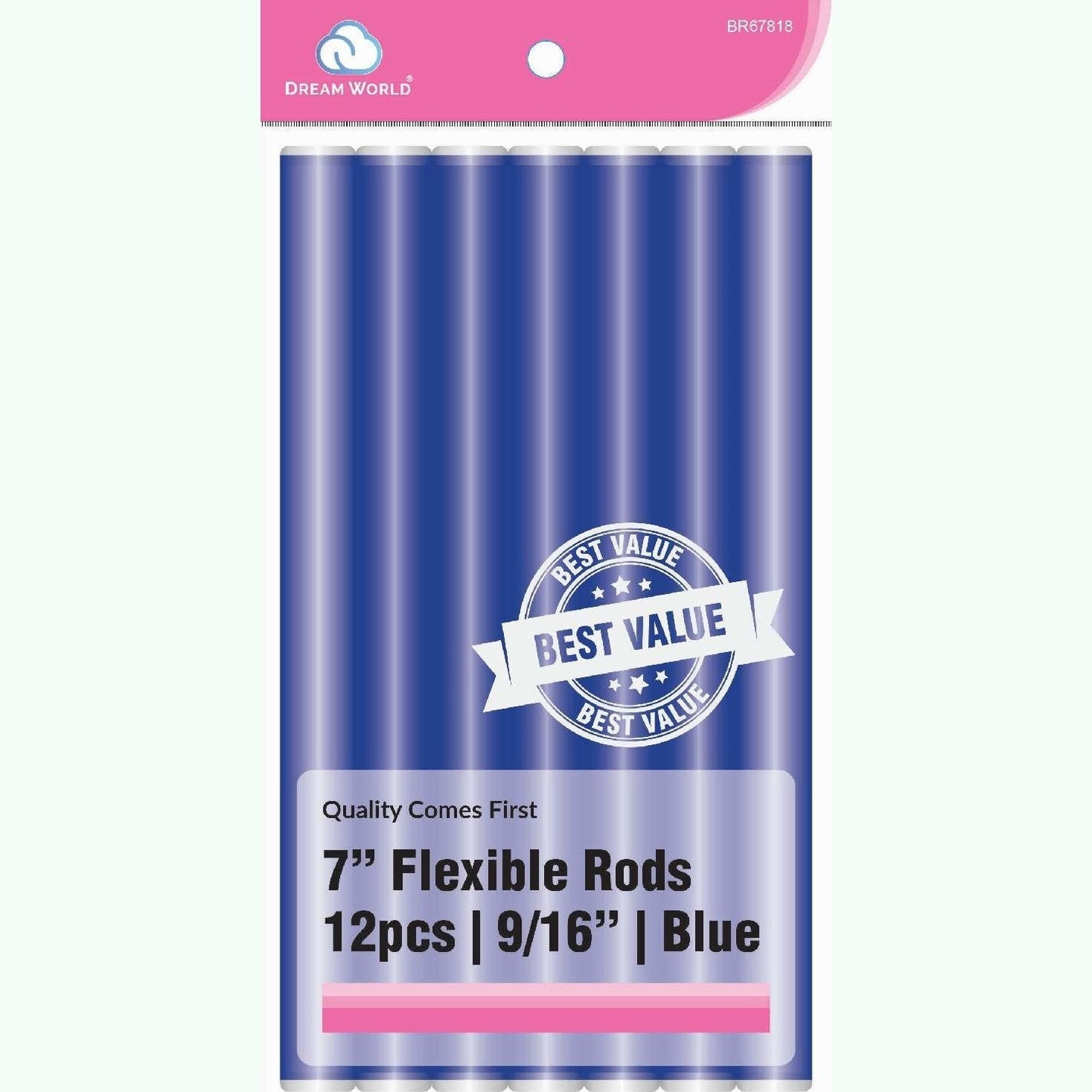 Flexible Hair Curling Rods 9/16 Inch, 12 Count, Blue