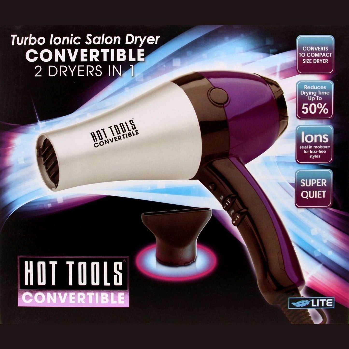 Convertible Hair Dryer with Ionic Technology and Dual Switches, Full-Size and Compact