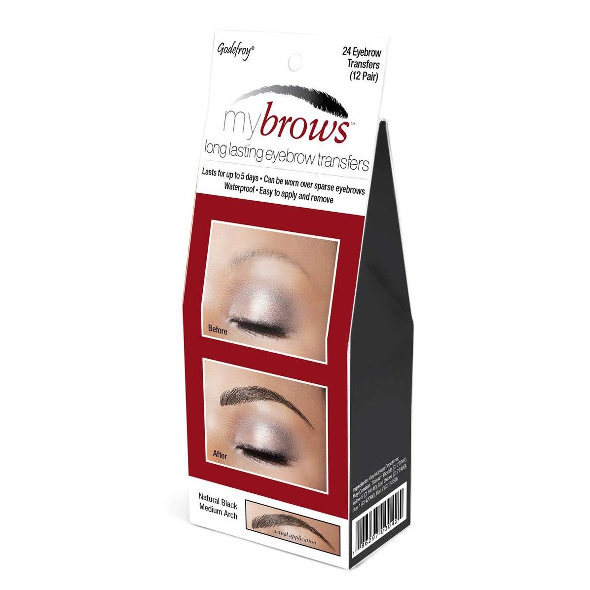 Waterproof Medium Arch Natural Black Eyebrows 24 Pieces