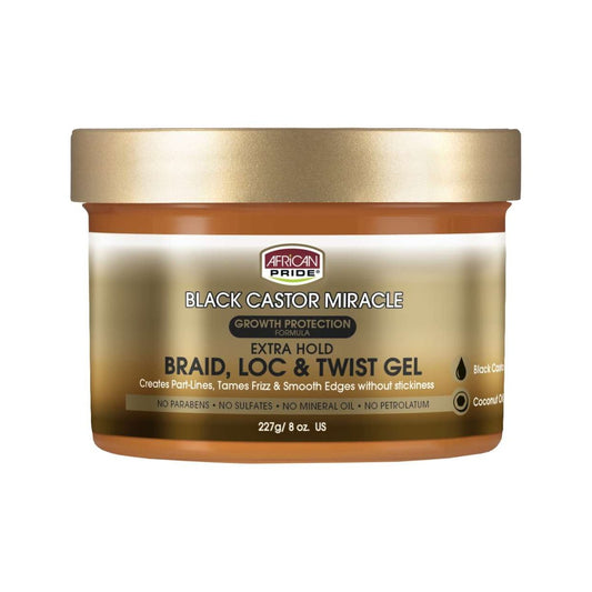 African Pride Braid Loc Twisting Gel Black Castor Oil 8 Oz