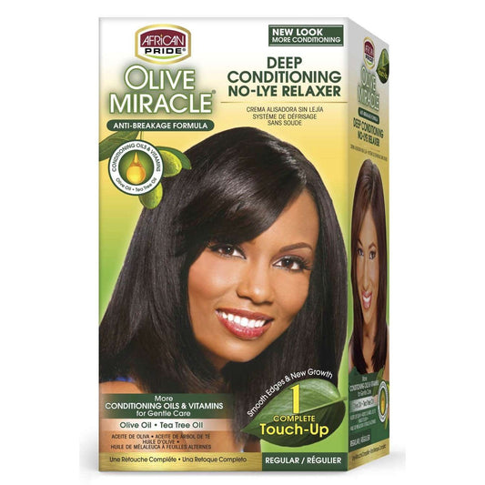 African Pride No-Lye Relaxer Olive Miracle Regular 1 Application Kit