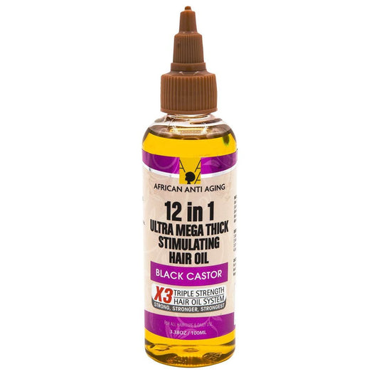 12 In 1 Ultra Mega Thick Black Castor Stimulating Hair Oil 3.38 Oz