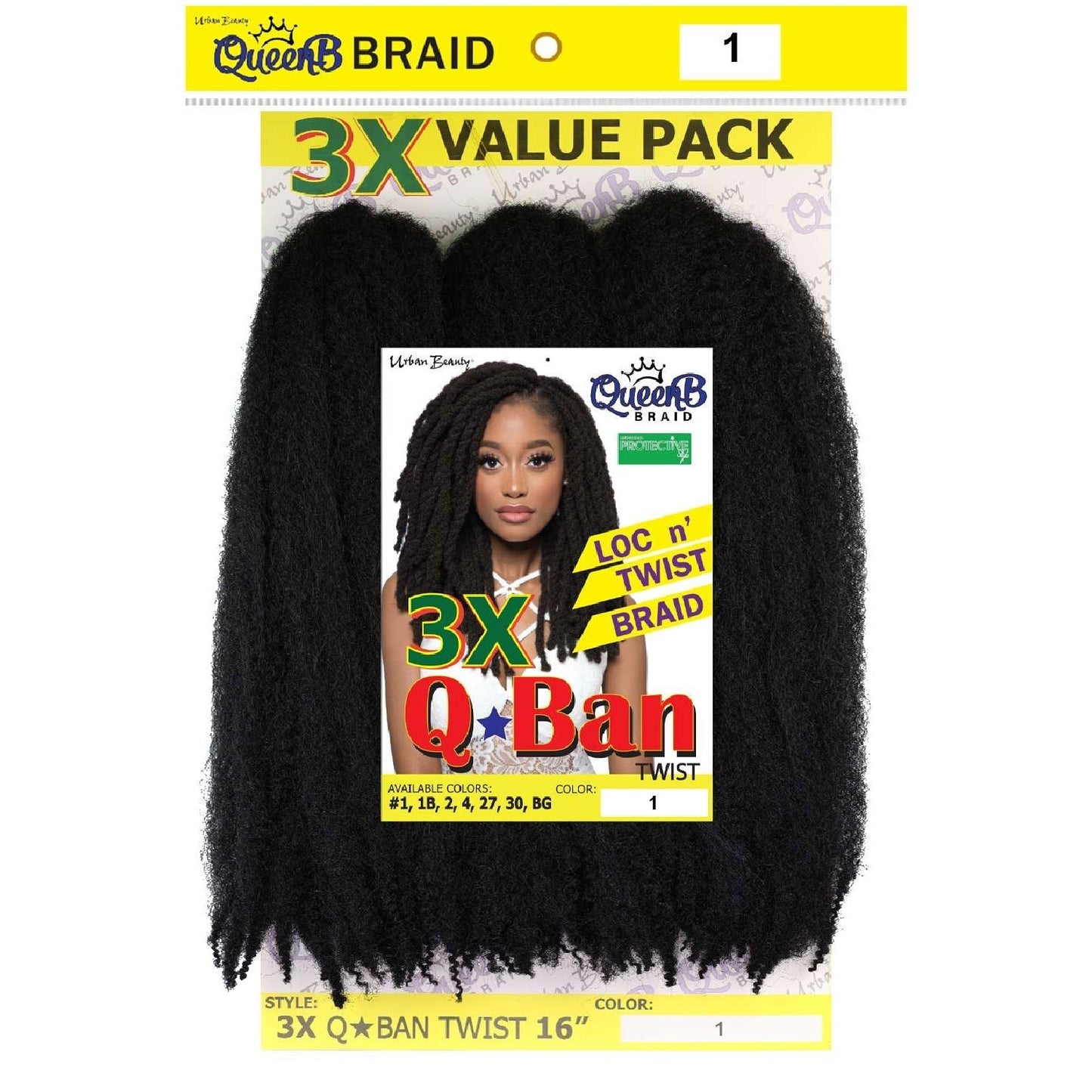 Q-Ban Twist Synthetic Hair Color #1 3X