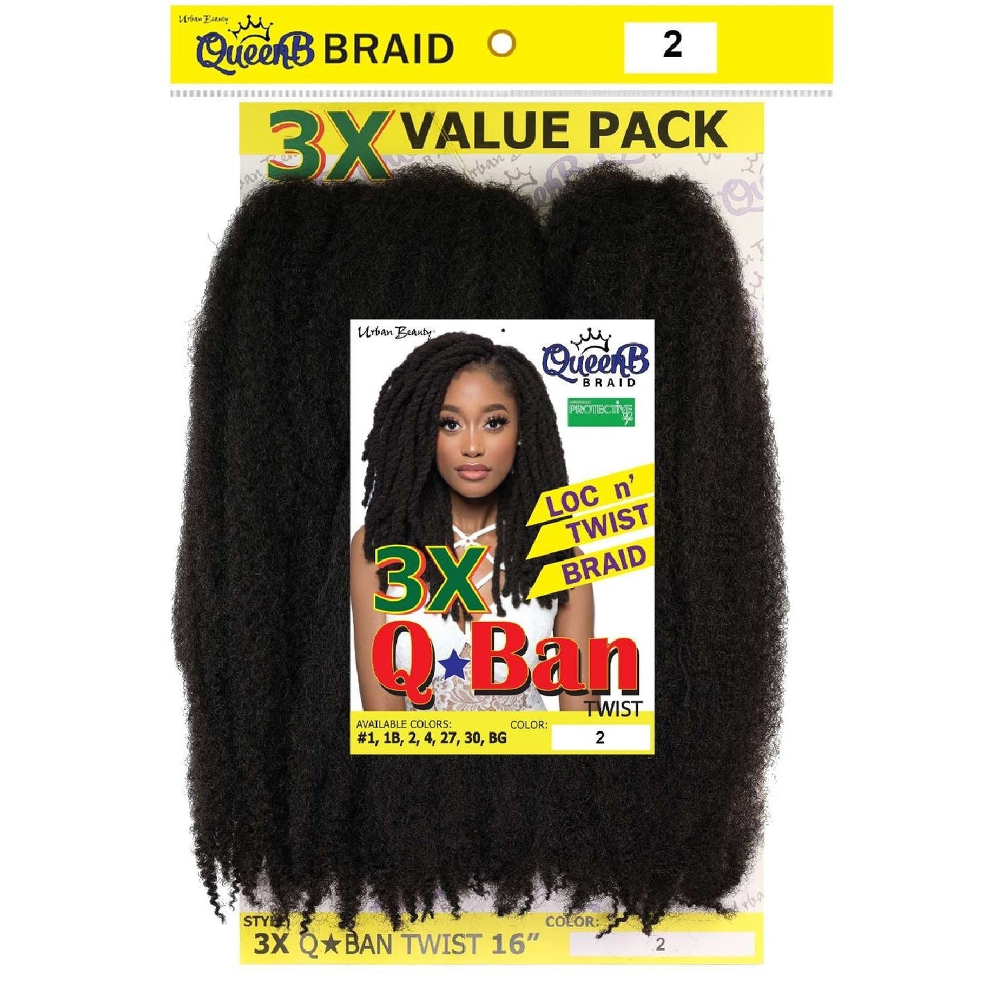 Q-Ban Twist Synthetic Hair 3X Length Color #2