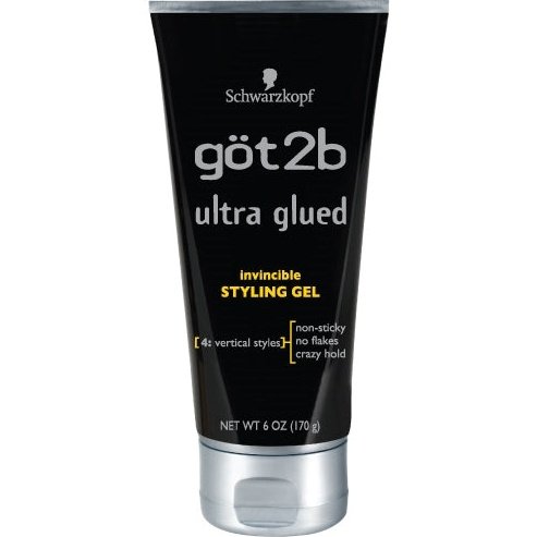 Black Got2B Ultra Glued Invincible Styling Gel 6 oz tube with silver cap.