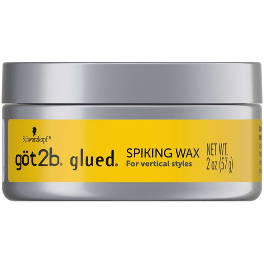 Yellow got2b glued spiking wax jar with a gray lid, 2 oz for vertical styles.