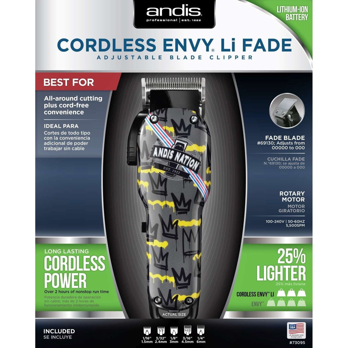 Cordless Hair Clipper Adjustable Size 000-1 with Lithium-Ion Battery