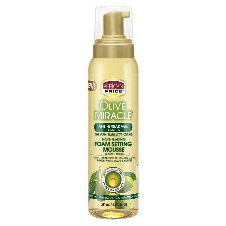 African Pride Foam Setting Mousse with Olive & Tea Tree Oils for Natural Hair