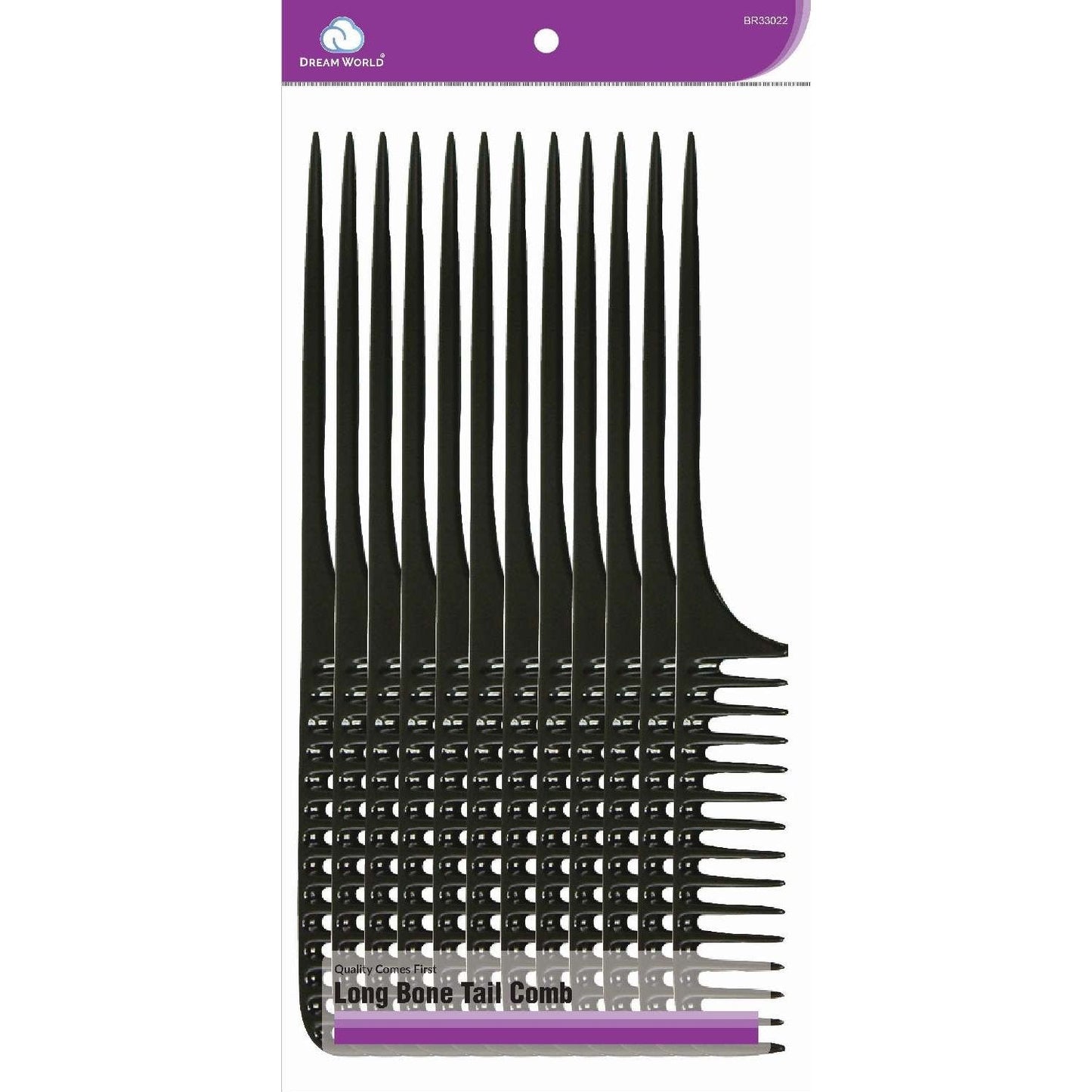 Long Bone Tail Comb for Styling and Detangling Hair, Black, Salon Size