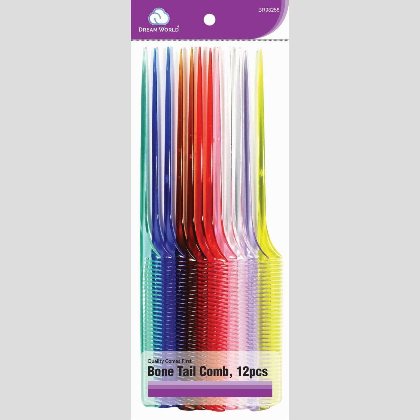 Bone Tail Comb Hair Styling Tool Assorted Clear Colors 12-Pack