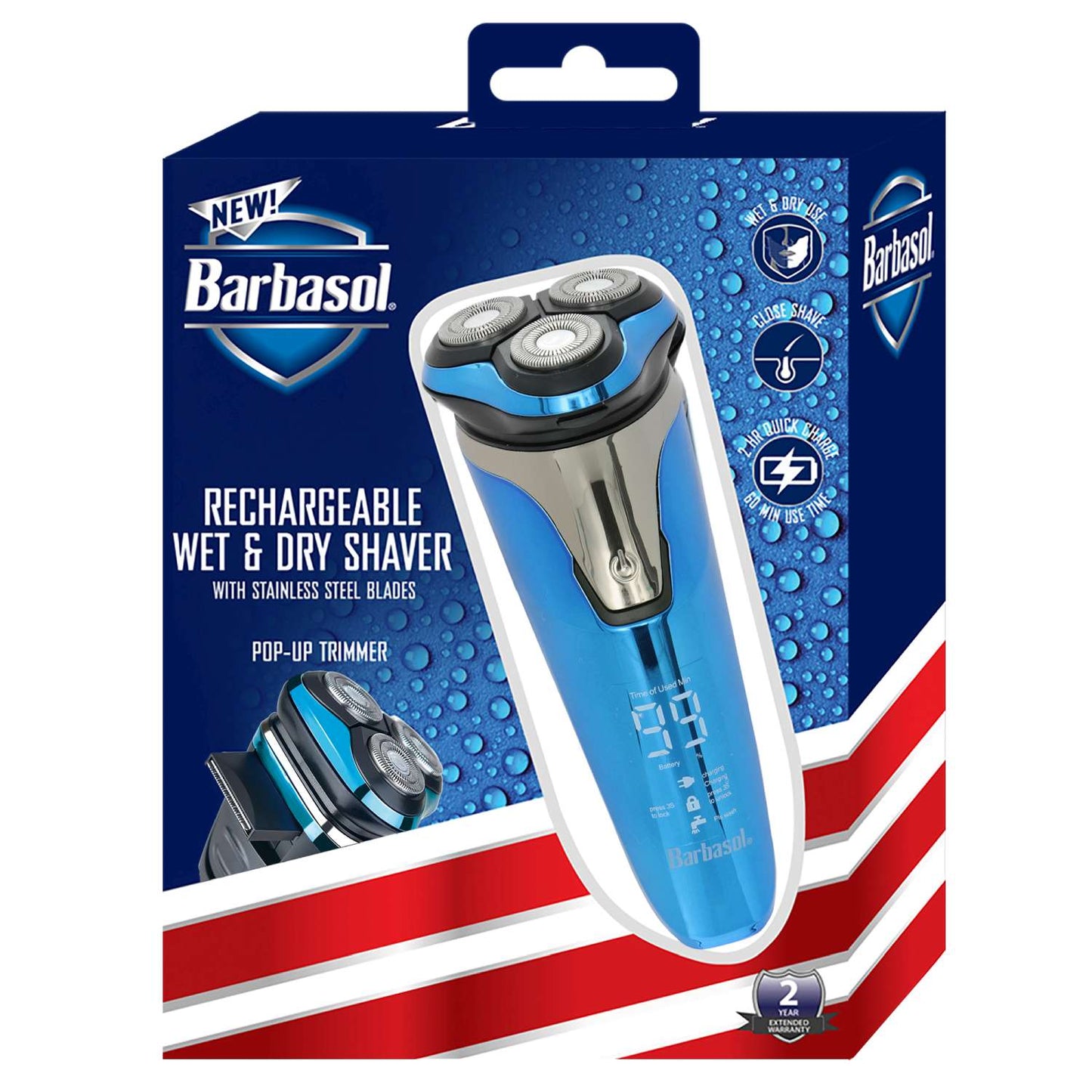 Wet and Dry Rotary Shaver with LCD Display and Pop-Up Trimmer